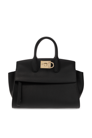 ハンドバッグ Ferragamo Ferragamo Studio L Bag In Black Ferragamo | The-Studio-black-leather-and-rafia-tote-bag